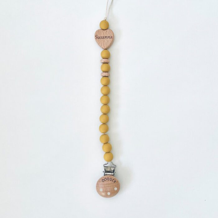 Personalized pacifier clip Mustard