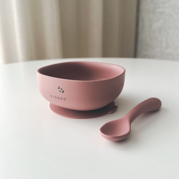 Bowl and spoon Dark pink