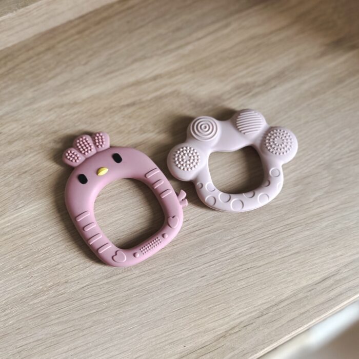 Teether set Dark pink chick